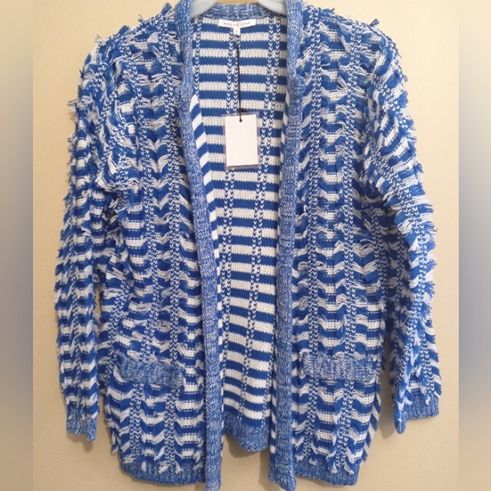 Endless Rose Blue & White Striped Fringe Sweater